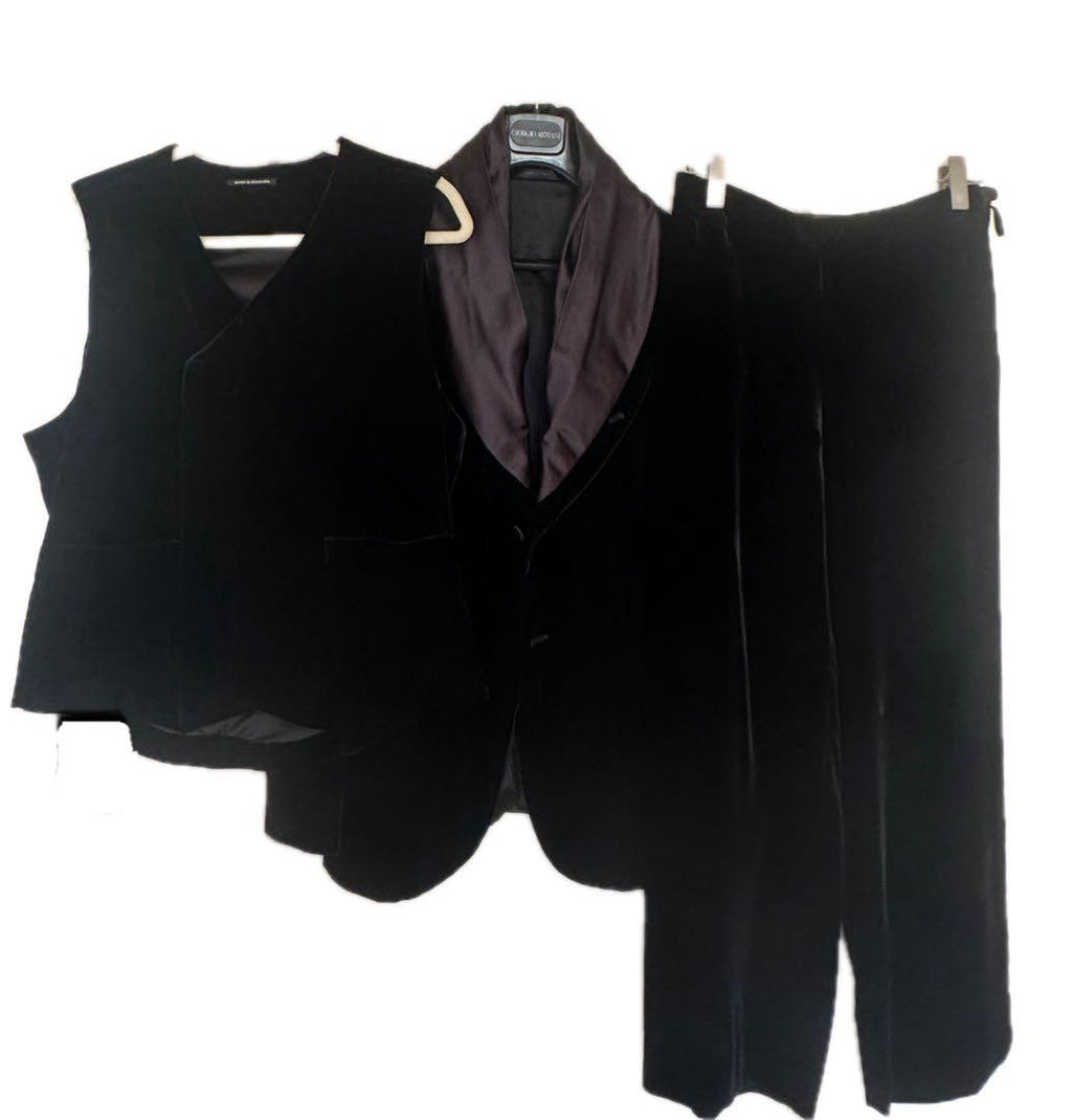 Velvet Giorgio Armani 3 Piece Set Up Suit Velvet Velour Jacket Pants Vest Men