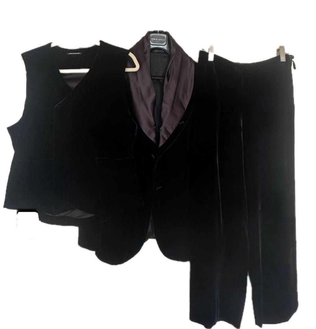 Velvet Giorgio Armani 3 Piece Set Up Suit Velvet Velour Jacket Pants Vest Men