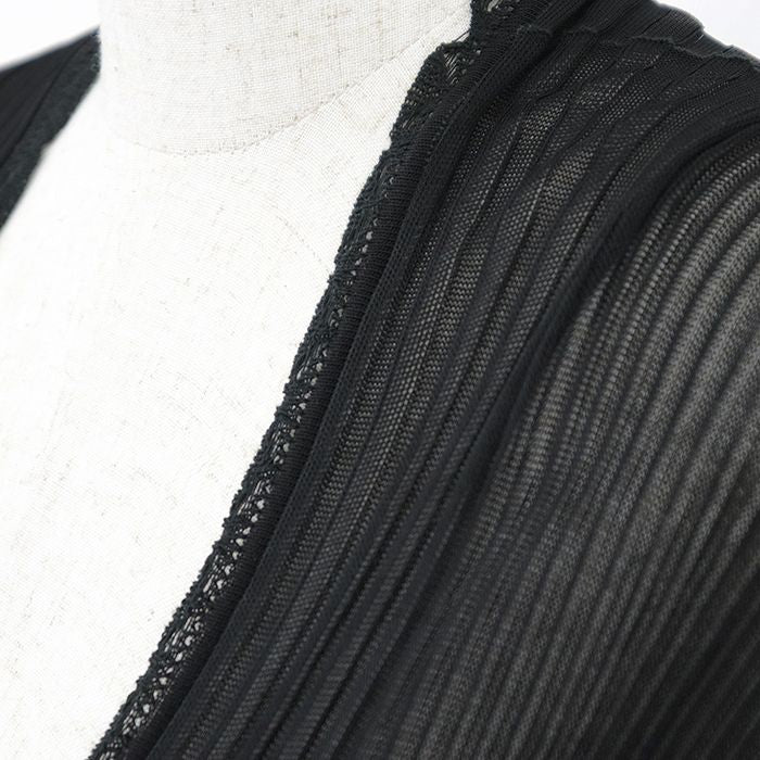 CHANEL 07P P30389 Rib Knit x Tulle Pleated Tiered Frill Wrap V-Neck Dress Black Size 42