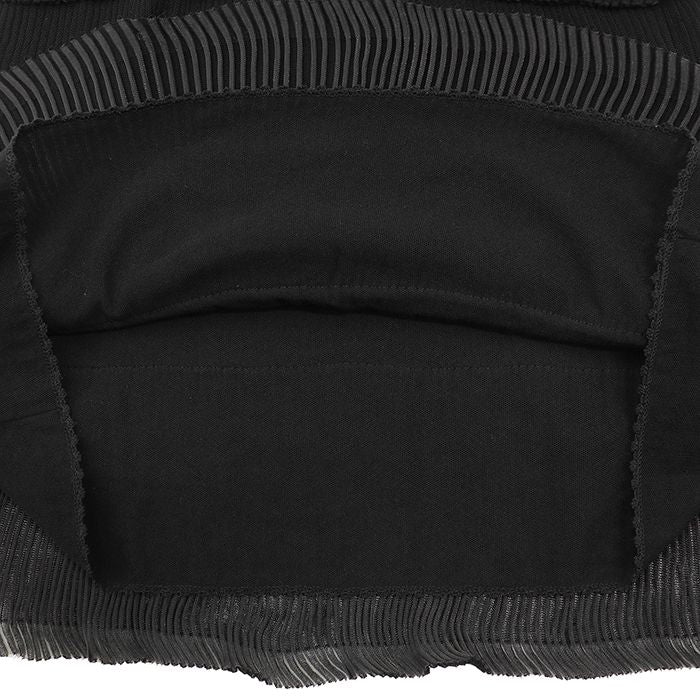 CHANEL 07P P30389 Rib Knit x Tulle Pleated Tiered Frill Wrap V-Neck Dress Black Size 42