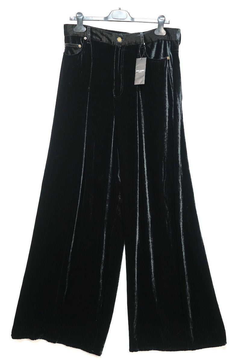 SAINT LAURENT PARIS Velvet Long Wide Leg Pants Black Size 31 751011 Y05PA
