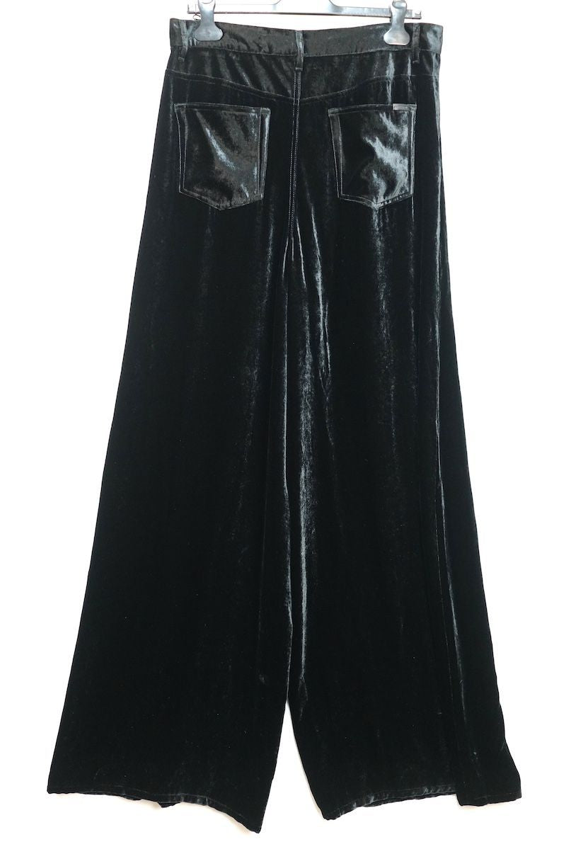 SAINT LAURENT PARIS Velvet Long Wide Leg Pants Black Size 31 751011 Y05PA