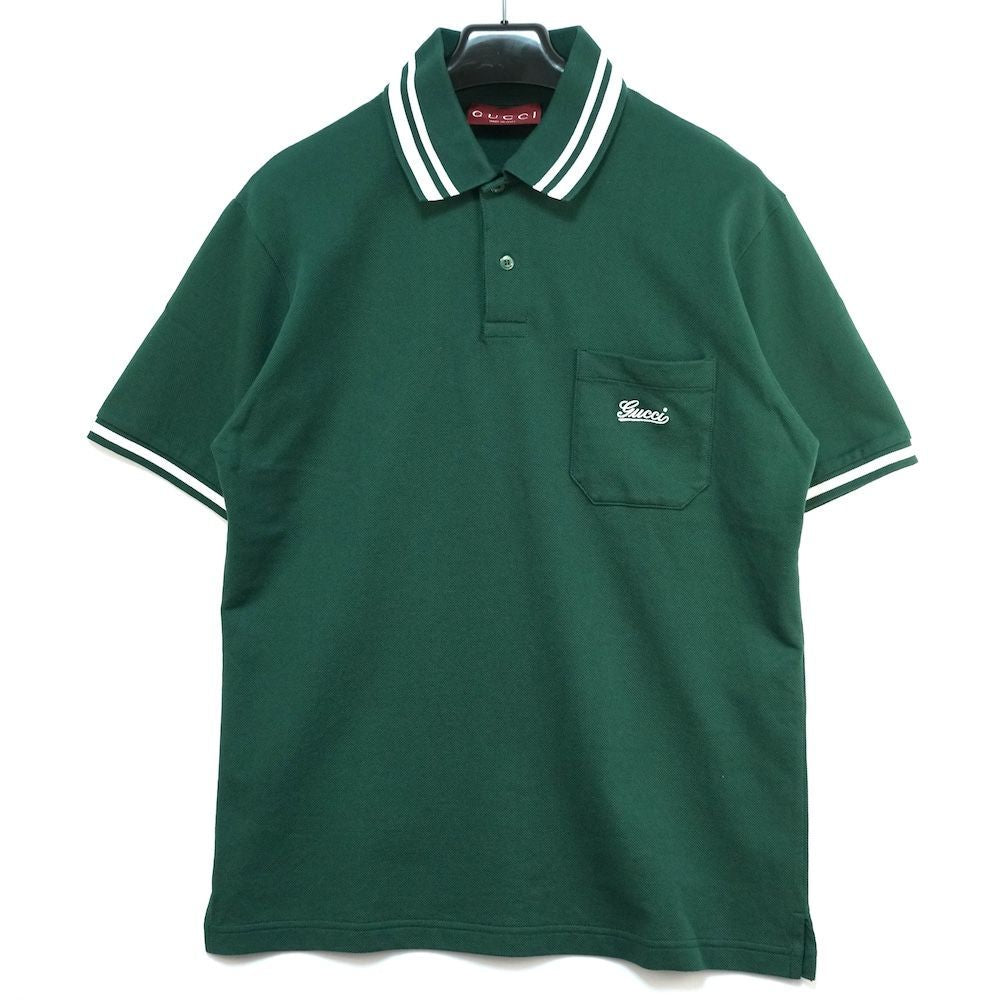 GUCCI Pocket Logo Embroidery Polo Shirt Dark Green Size XS 784422 XJGP6