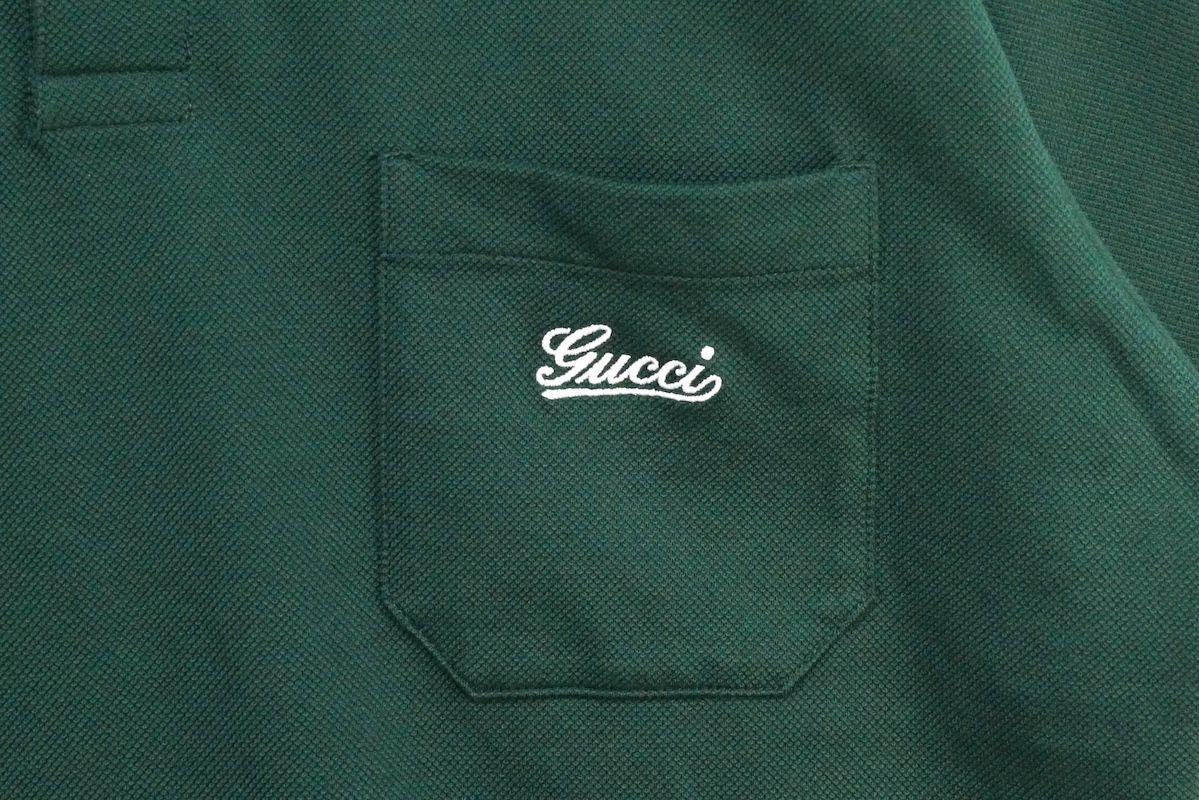 GUCCI Pocket Logo Embroidery Polo Shirt Dark Green Size XS 784422 XJGP6