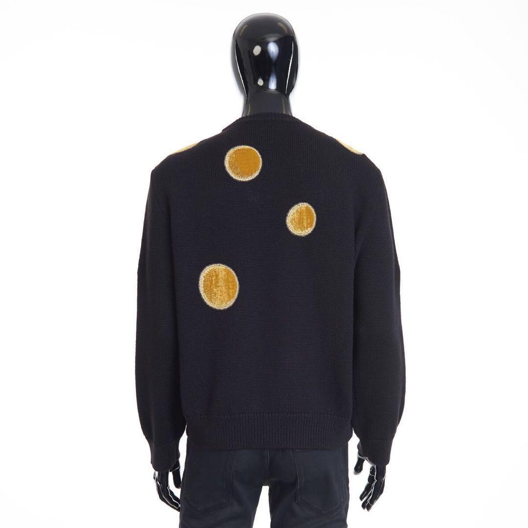 NWT 23AW CELINE Black Crew Neck Knit Sweater - Velvet Inserts, Wool Men M