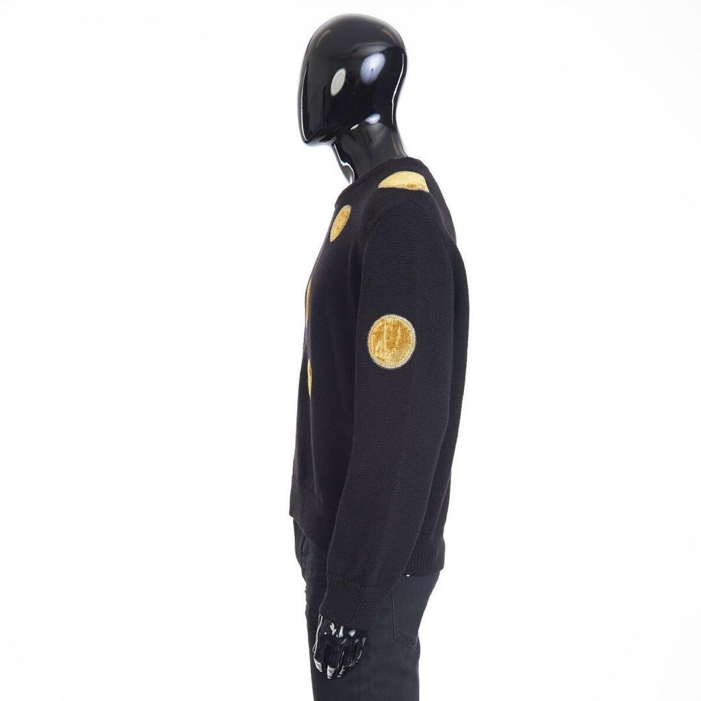 NWT 23AW CELINE Black Crew Neck Knit Sweater - Velvet Inserts, Wool Men M