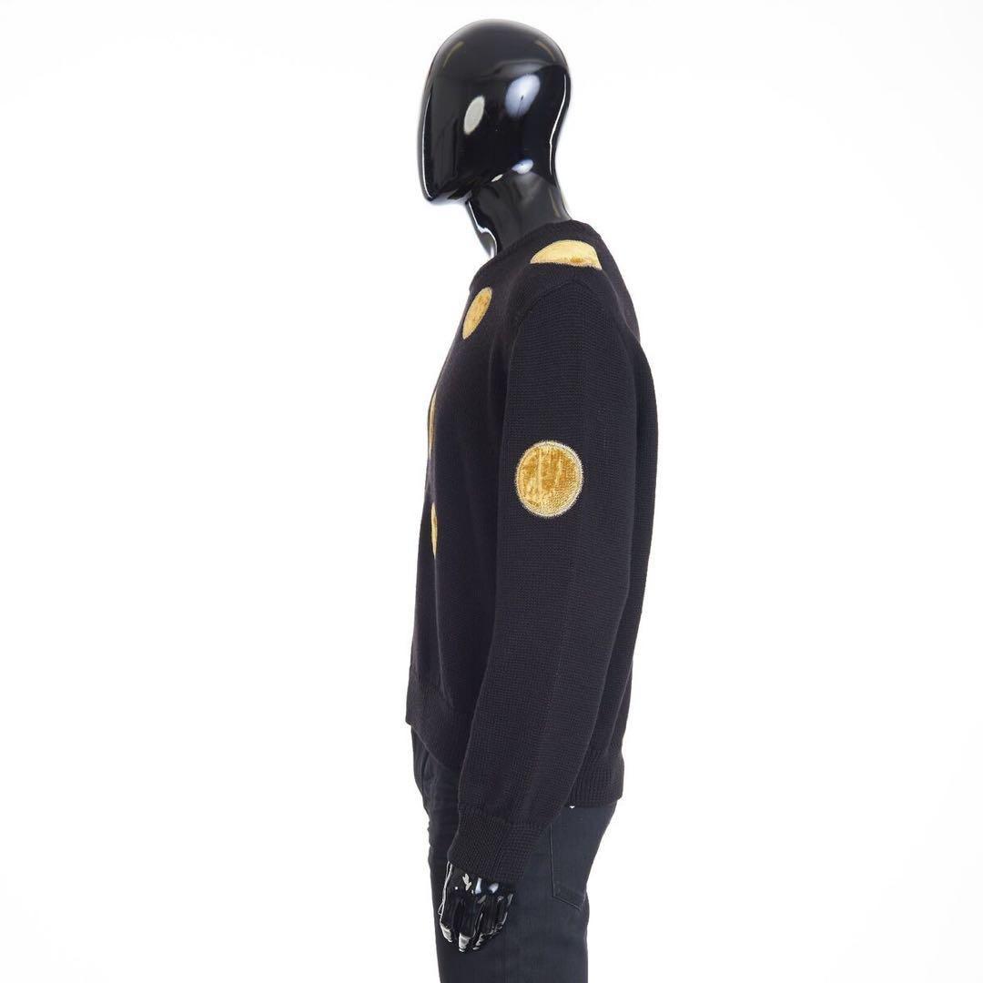 NWT 23AW CELINE Black Crew Neck Knit Sweater - Velvet Inserts, Wool Men M