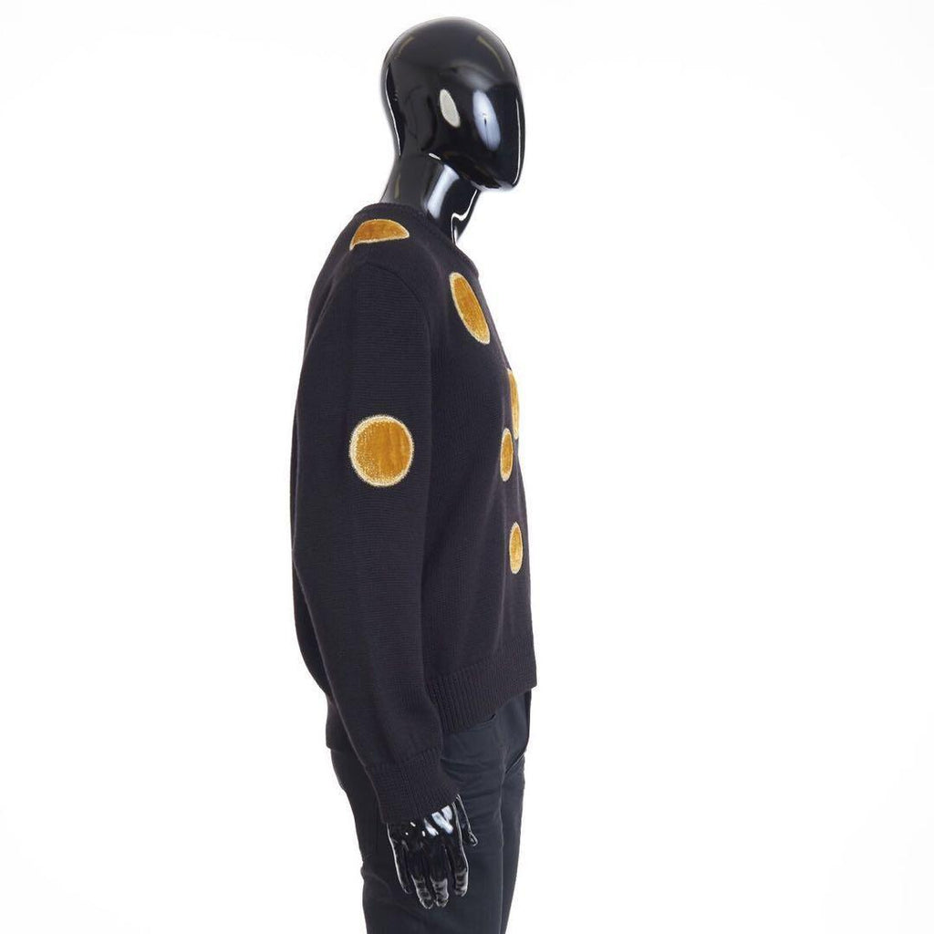 NWT 23AW CELINE Black Crew Neck Knit Sweater - Velvet Inserts, Wool Men M