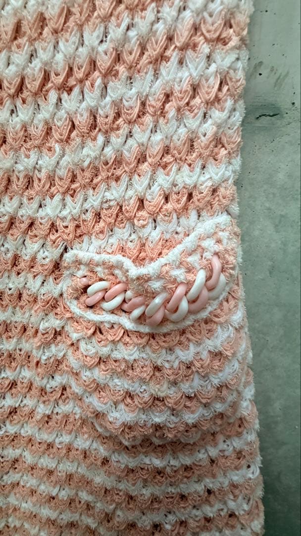 CHANEL Knit Dress Chain Detail Pink x White Size 38