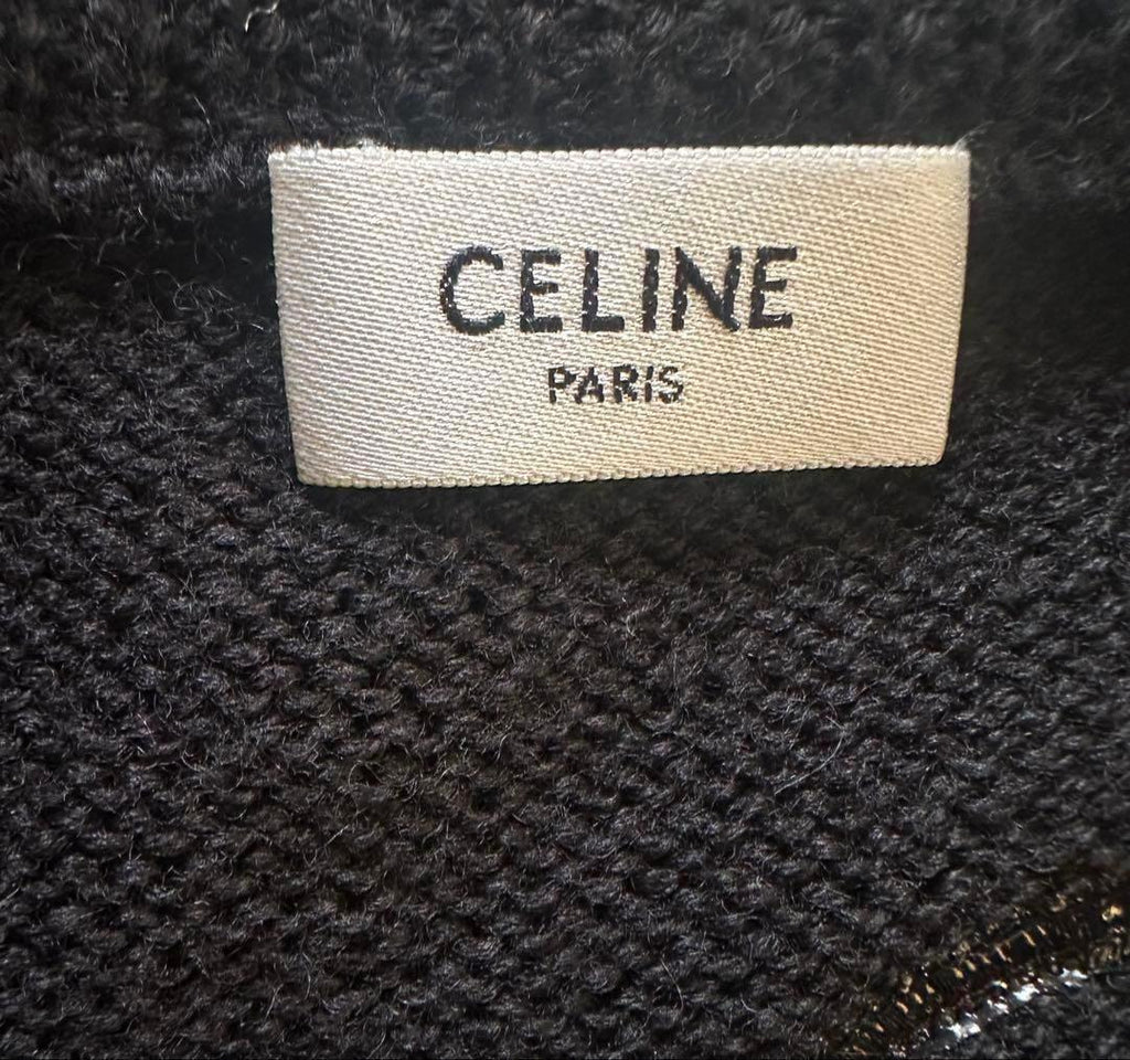 NWT 23AW CELINE Black Crew Neck Knit Sweater - Velvet Inserts, Wool Men M