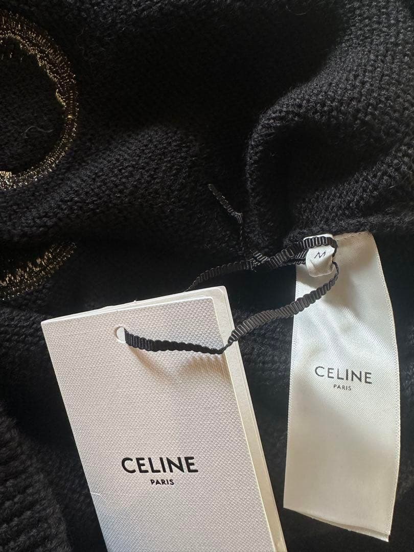 NWT 23AW CELINE Black Crew Neck Knit Sweater - Velvet Inserts, Wool Men M