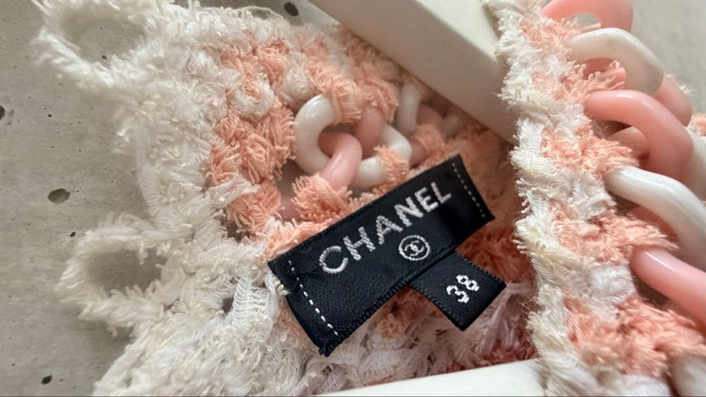 CHANEL Knit Dress Chain Detail Pink x White Size 38