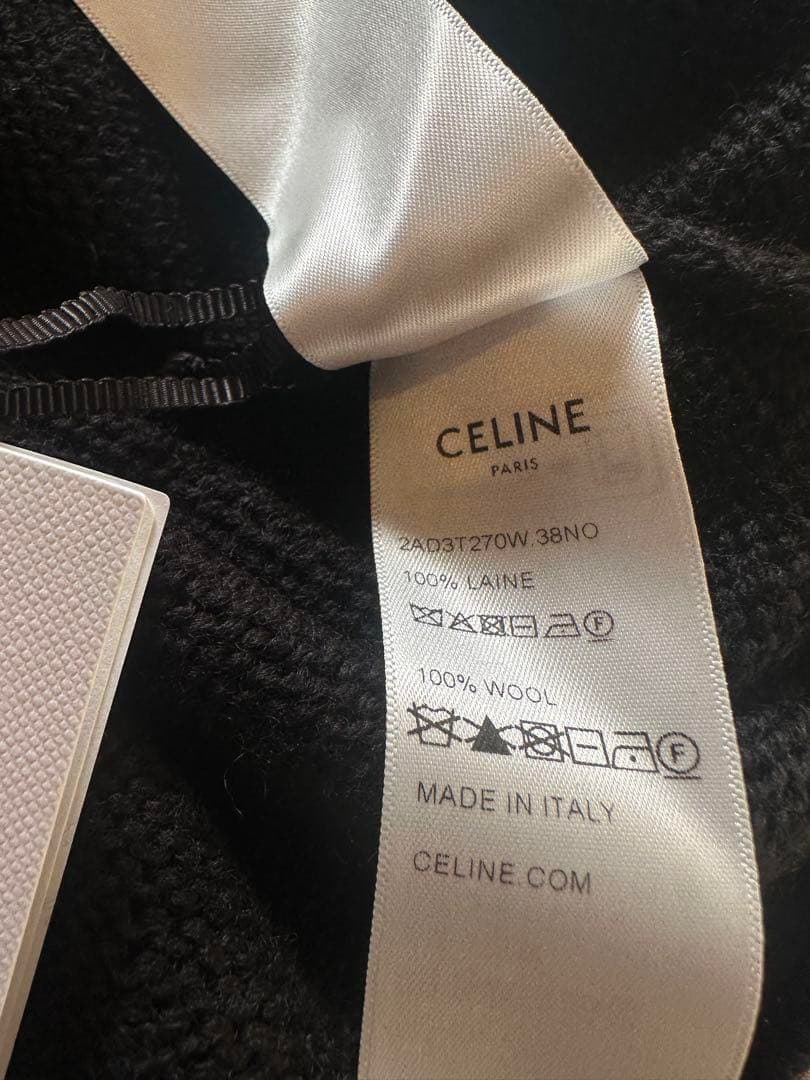 NWT 23AW CELINE Black Crew Neck Knit Sweater - Velvet Inserts, Wool Men M