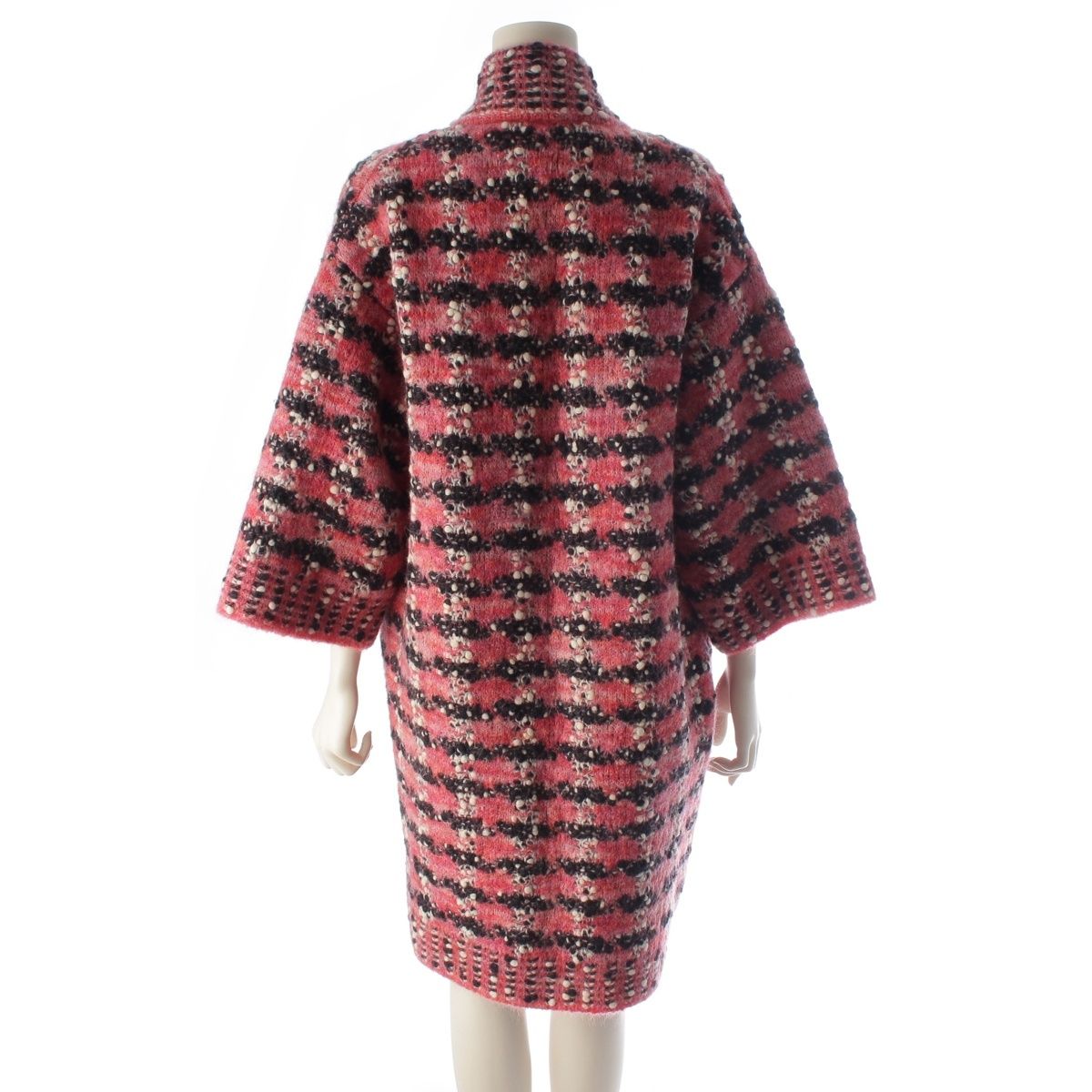 CHANEL P52524 Wool Mohair Nylon Tweed Knit Long Coat Pink Size 38