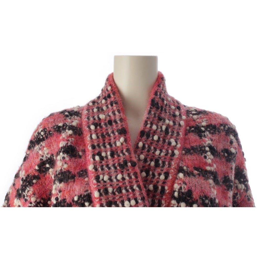 CHANEL P52524 Wool Mohair Nylon Tweed Knit Long Coat Pink Size 38