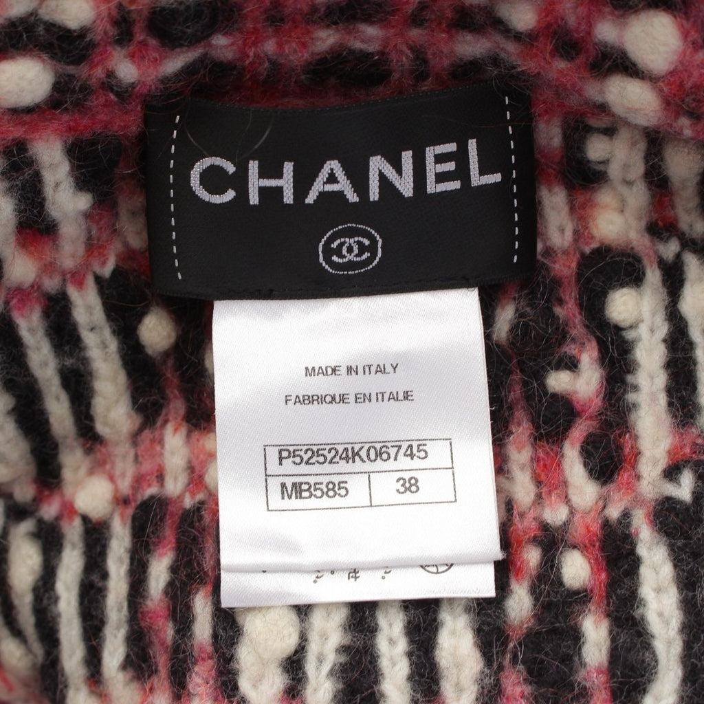 CHANEL P52524 Wool Mohair Nylon Tweed Knit Long Coat Pink Size 38