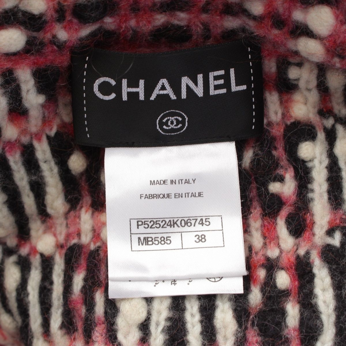 CHANEL P52524 Wool Mohair Nylon Tweed Knit Long Coat Pink Size 38