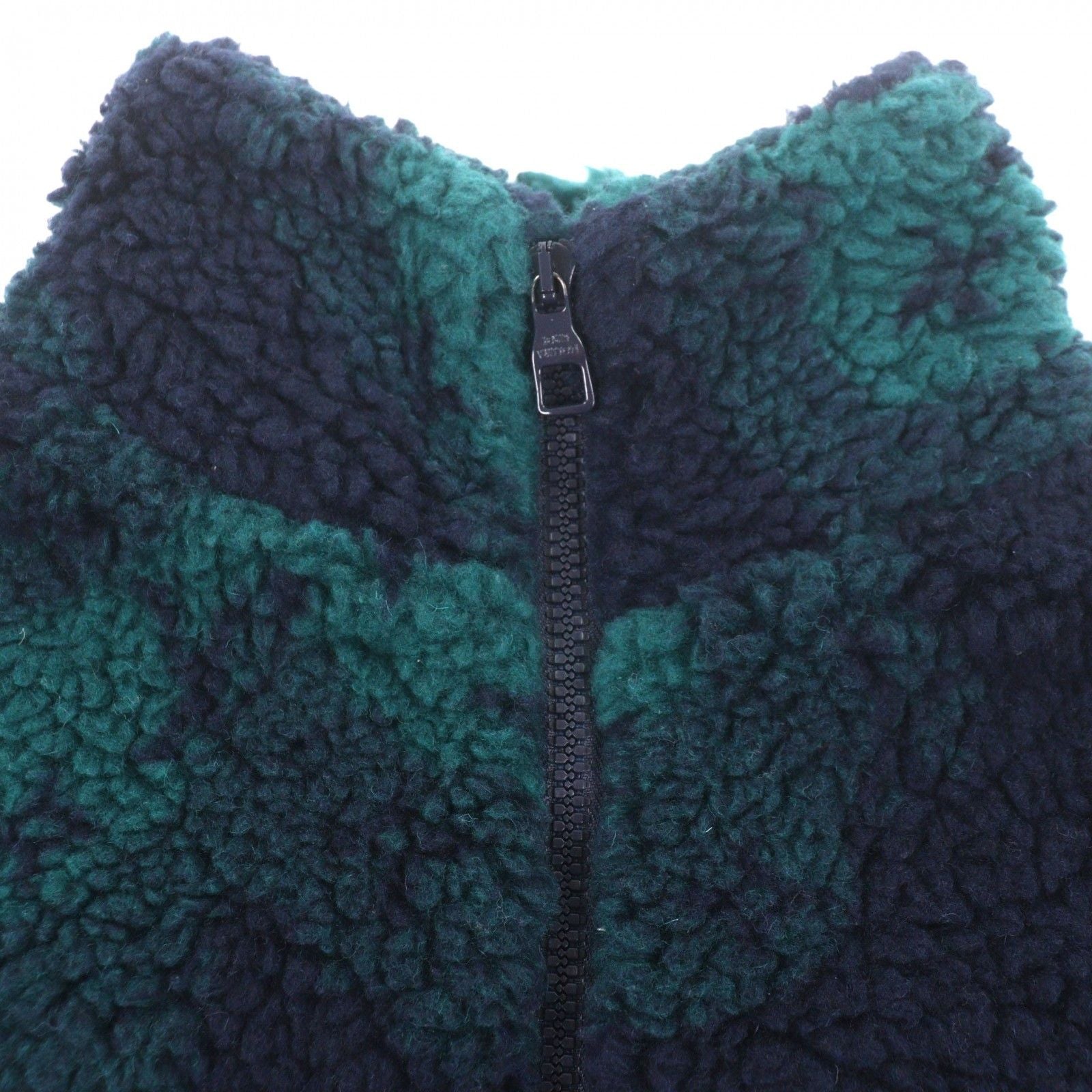 LOUIS VUITTON 2023 HOY15W Monogram Jacquard Zip-Up Fleece Jacket Green Navy Size S