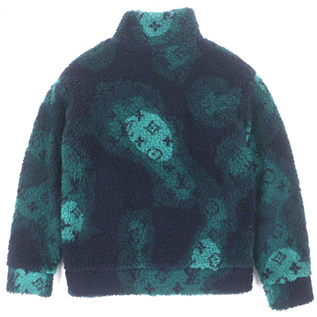 LOUIS VUITTON 2023 HOY15W Monogram Jacquard Zip-Up Fleece Jacket Green Navy Size S