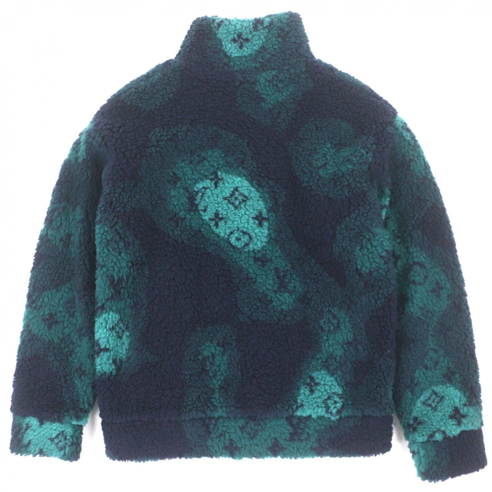 LOUIS VUITTON 2023 HOY15W Monogram Jacquard Zip-Up Fleece Jacket Green Navy Size S