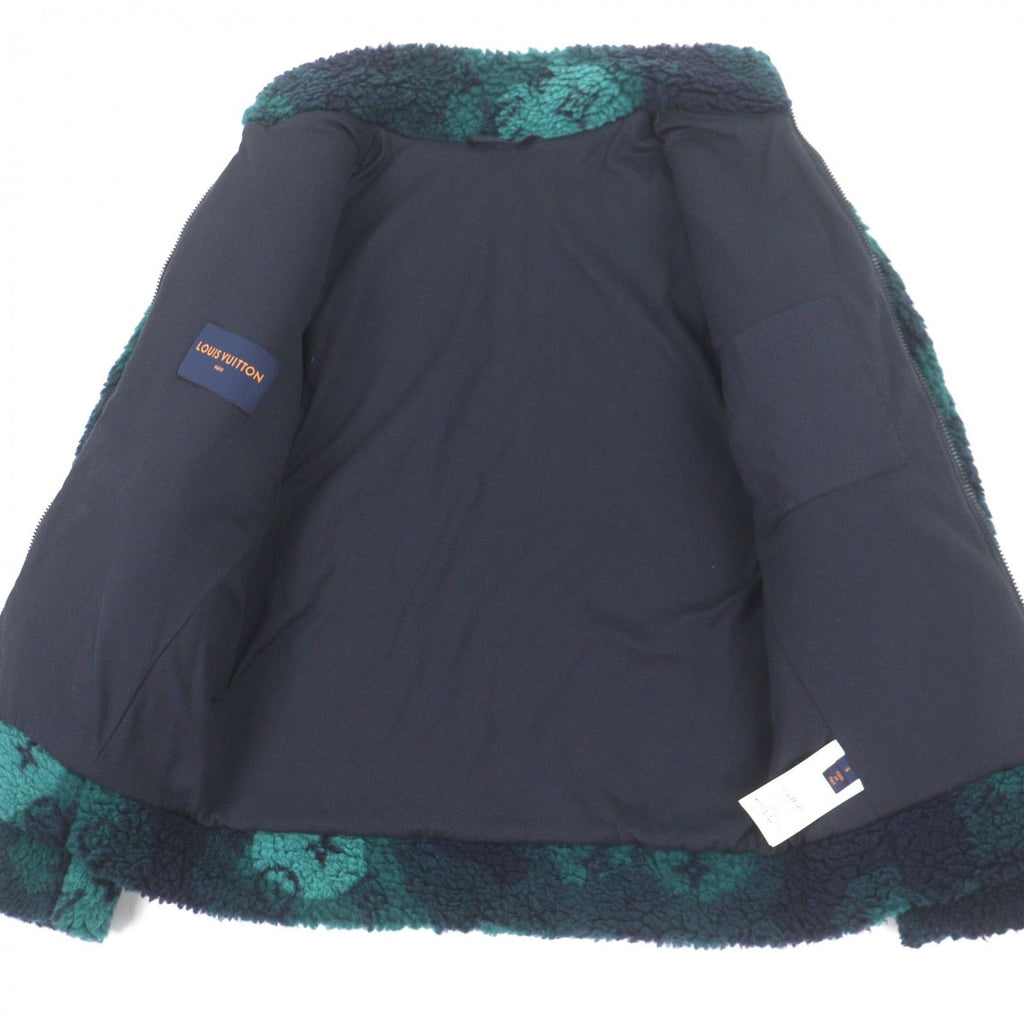 LOUIS VUITTON 2023 HOY15W Monogram Jacquard Zip-Up Fleece Jacket Green Navy Size S