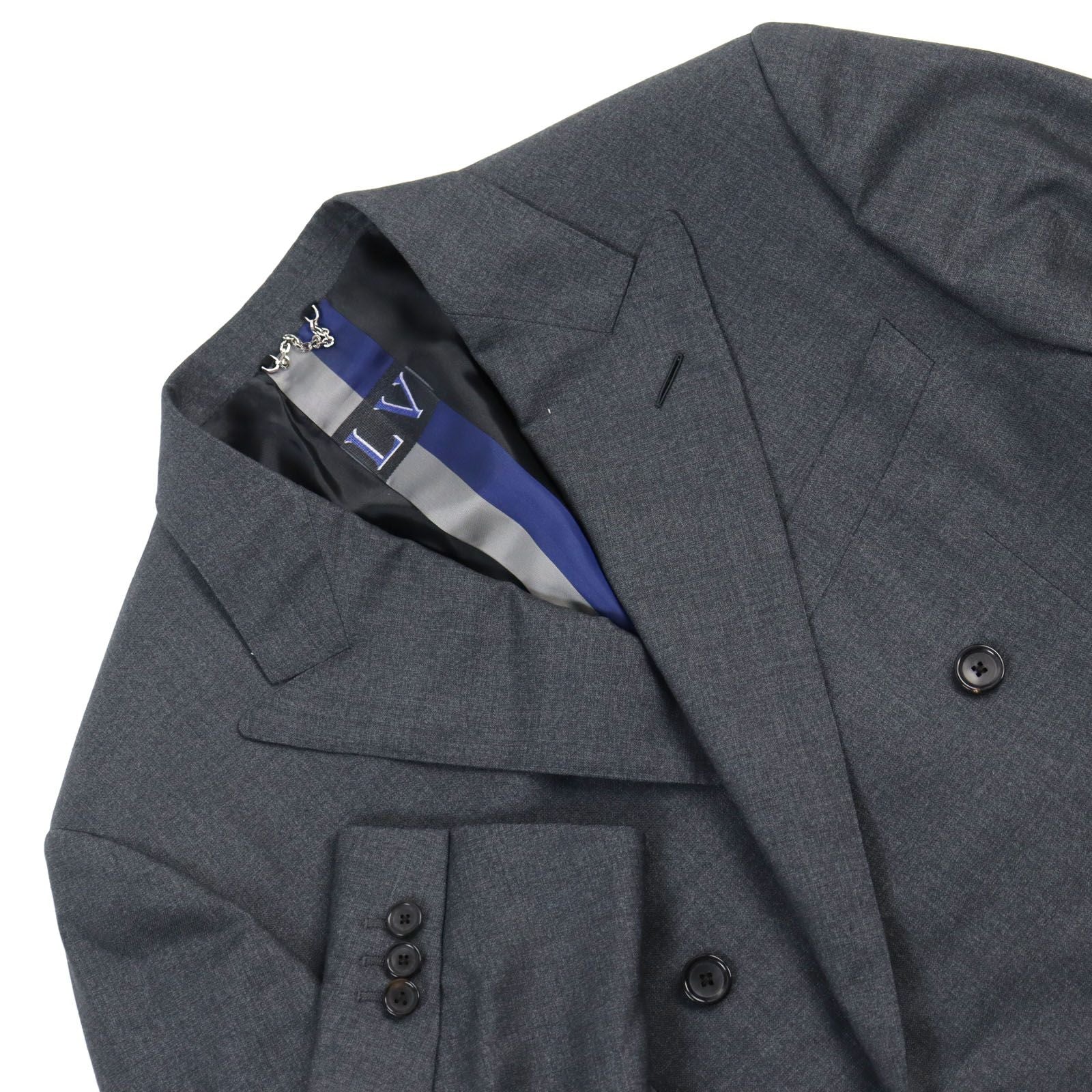 NWT LOUIS VUITTON HGCF7W Silk Blend LV Logo Embroidery Peaked Lapel Double Breasted Suit Setup Grey Size 50