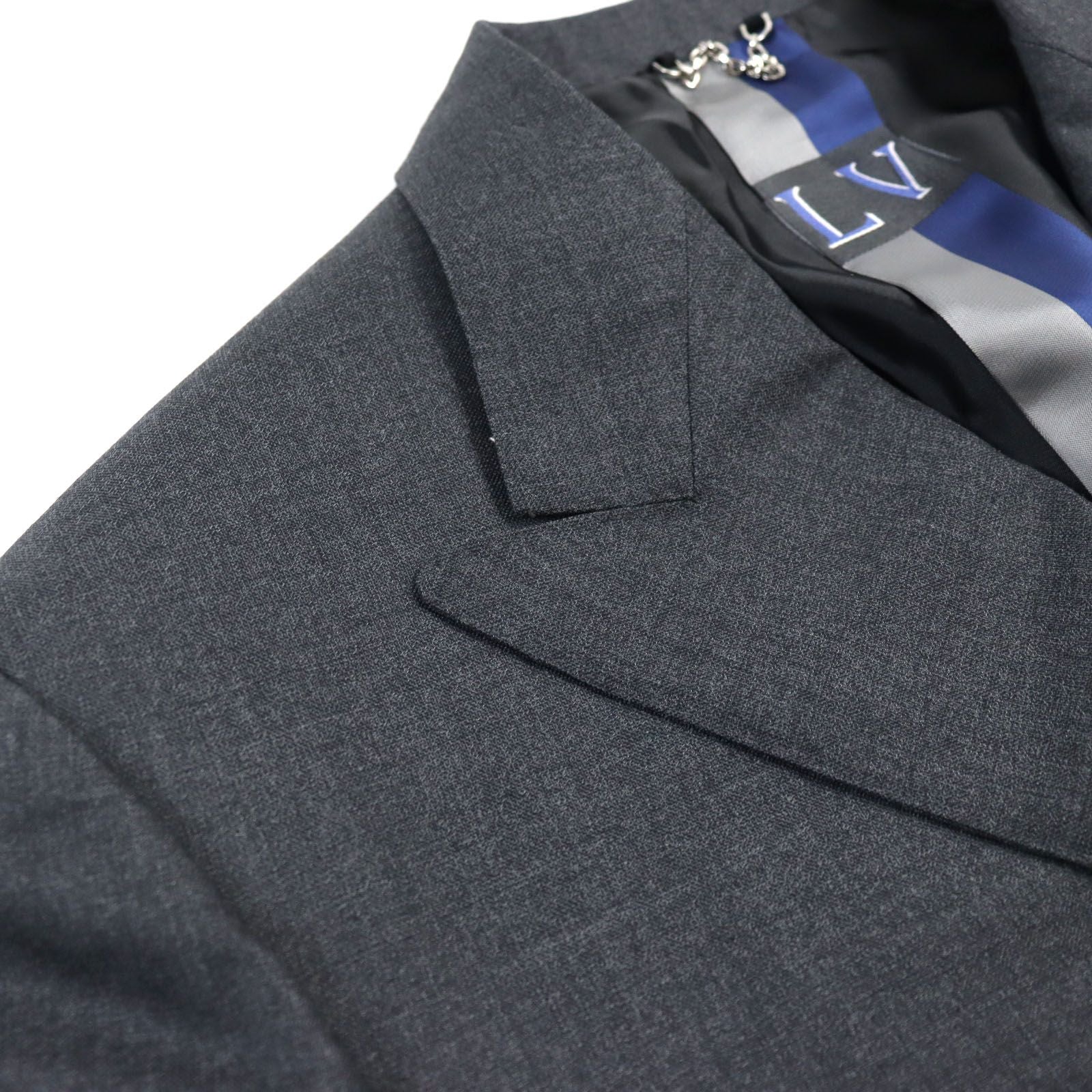 NWT LOUIS VUITTON HGCF7W Silk Blend LV Logo Embroidery Peaked Lapel Double Breasted Suit Setup Grey Size 50