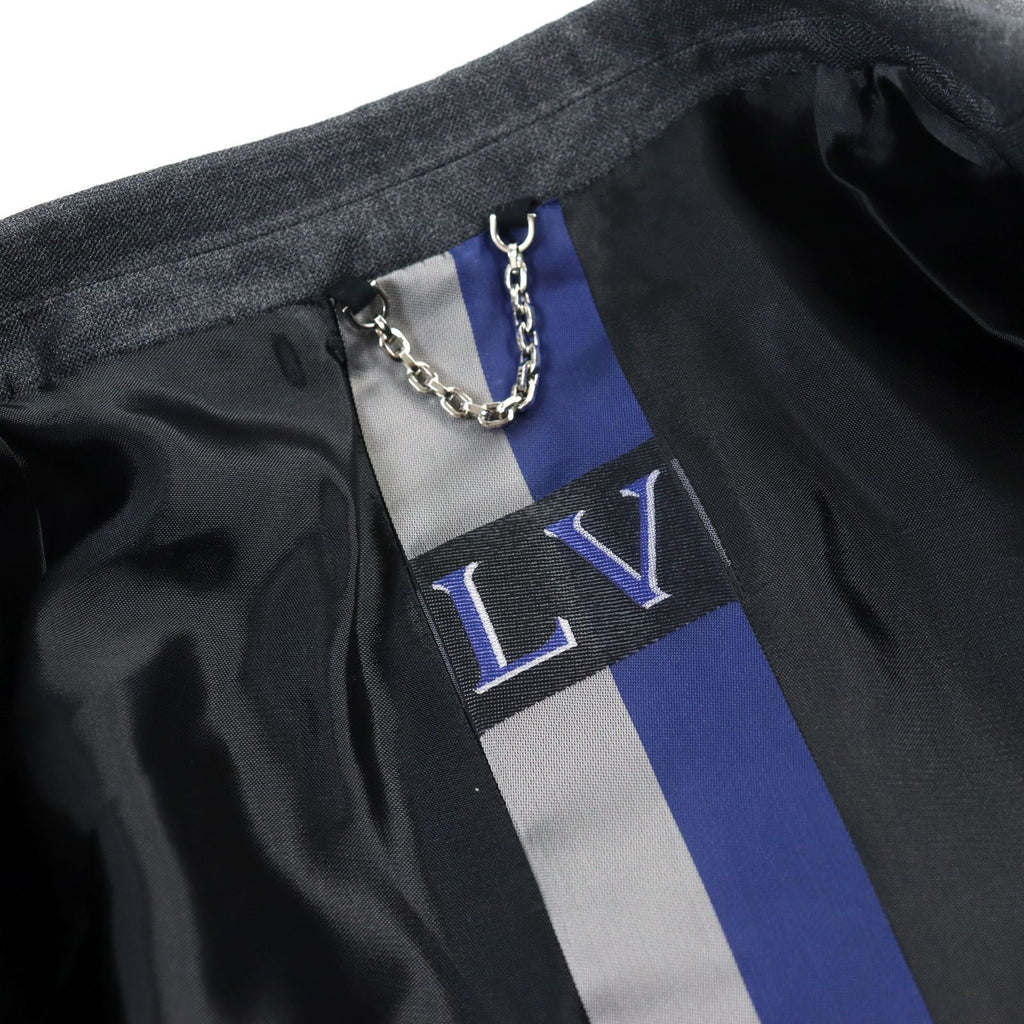 Louis Vuitton Silk Blend LV Logo Embroidery Double Breasted Jacket Pants Suit Grey Size 50