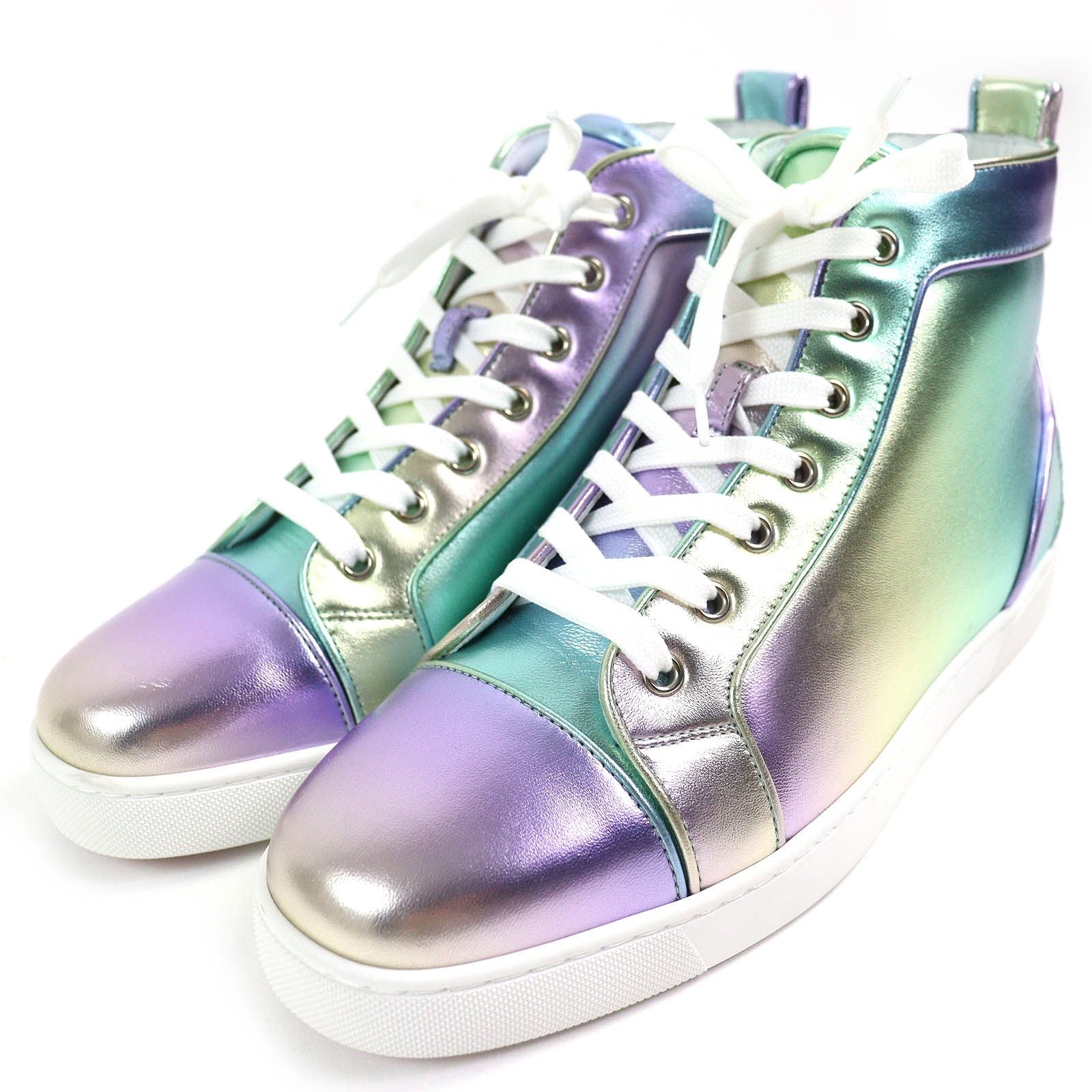 Christian Louboutin FUN LOUIS FLAT NAPPA LAM LICORNE High-Top Sneakers Metallic Aurora Size 42.5