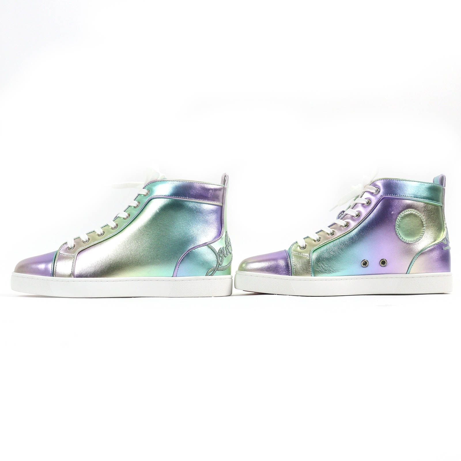 Christian Louboutin FUN LOUIS FLAT NAPPA LAM LICORNE High-Top Sneakers Metallic Aurora Size 42.5