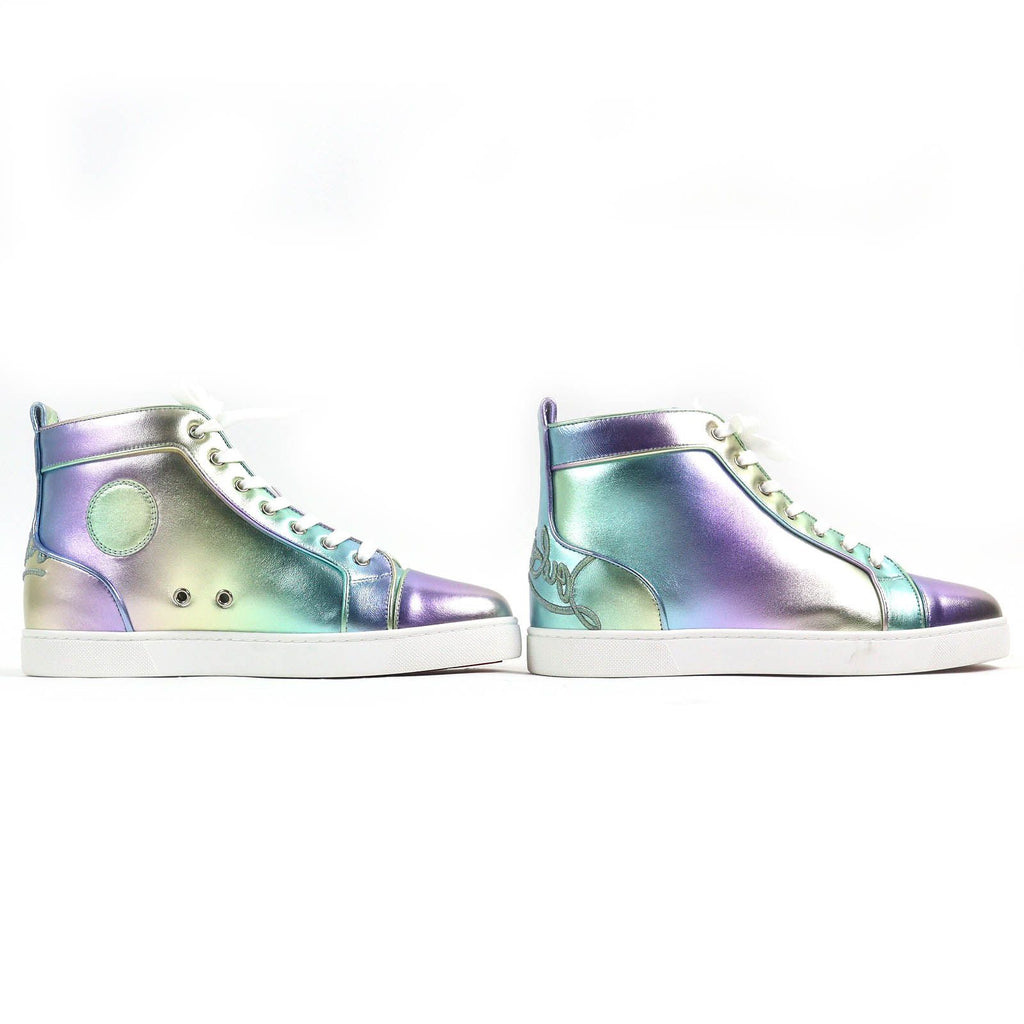 Christian Louboutin FUN LOUIS FLAT NAPPA LAM LICORNE High-Top Sneakers Metallic Aurora Size 42.5
