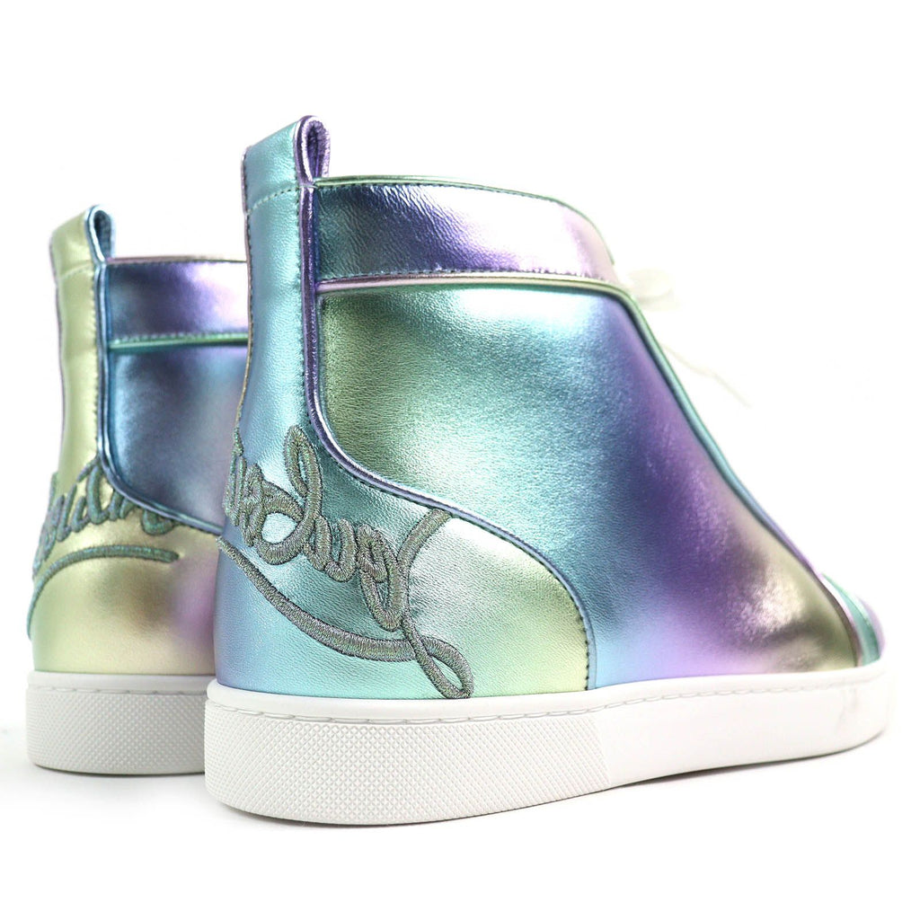 Christian Louboutin FUN LOUIS FLAT NAPPA LAM LICORNE High-Top Sneakers Metallic Aurora Size 42.5