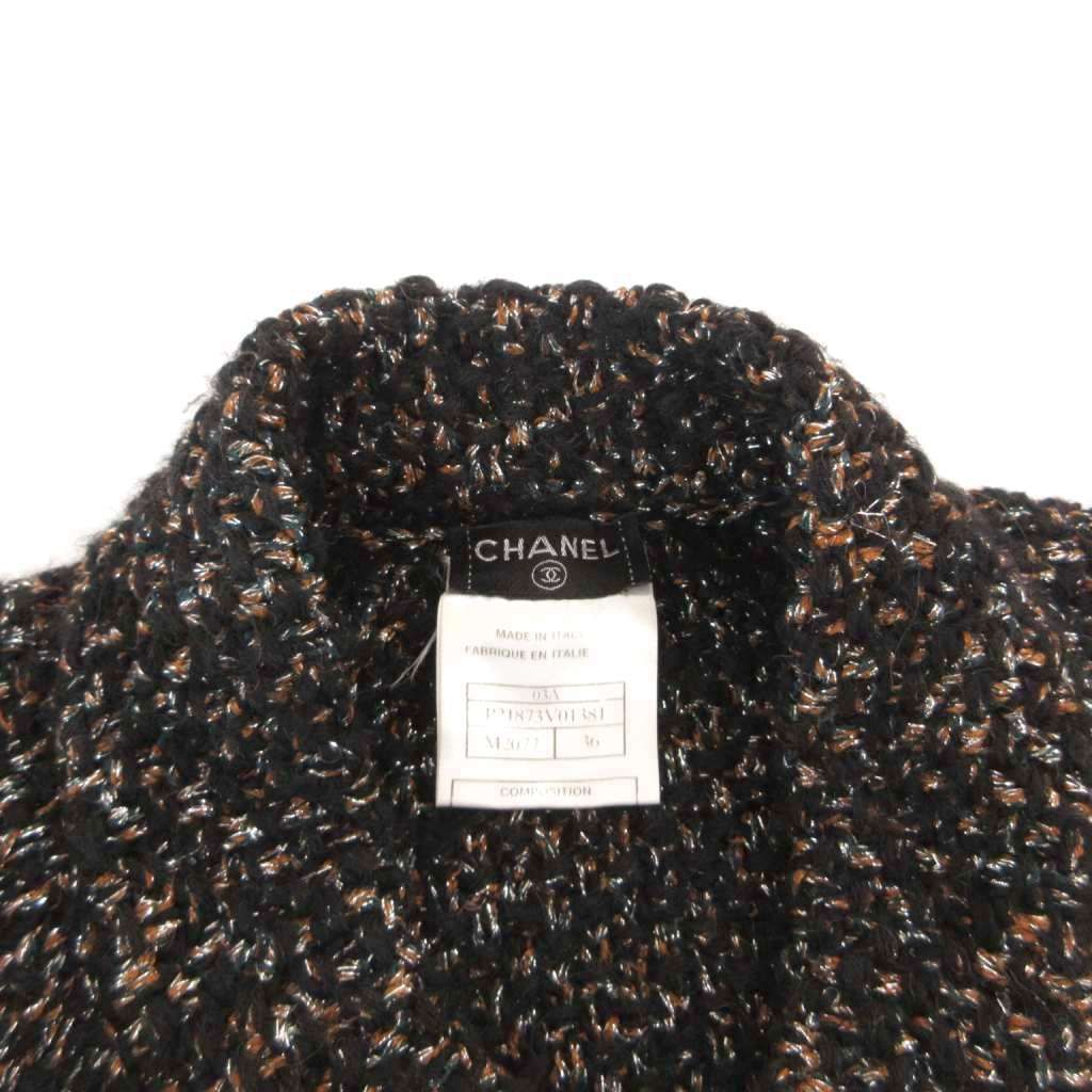 CHANEL 03A P21873V1381 Knit Tweed Alpaca Wool Blend Lame Coco Mark Jacket Size 36