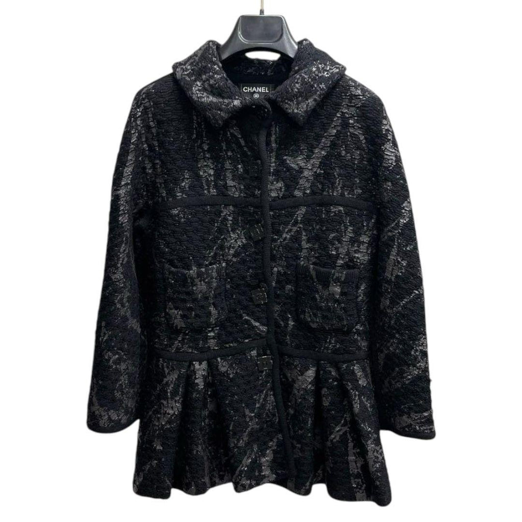 Chanel Coco Button Wool Painted Peplum Knit Jacket