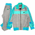DOLCE & GABBANA Black Tag Check Leather Patch Blouson & Pants Setup Grey Blue Size 46