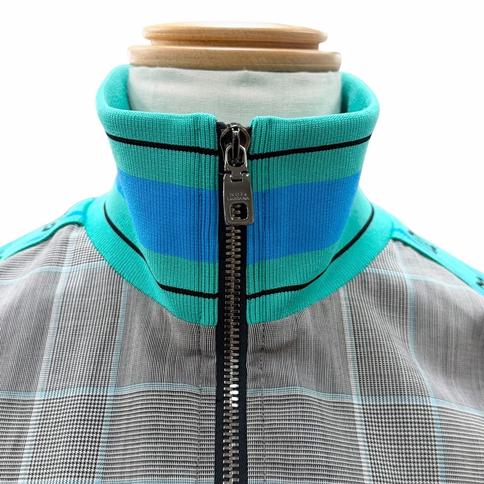 DOLCE & GABBANA Black Tag Check Leather Patch Blouson & Pants Setup Grey Blue Size 46