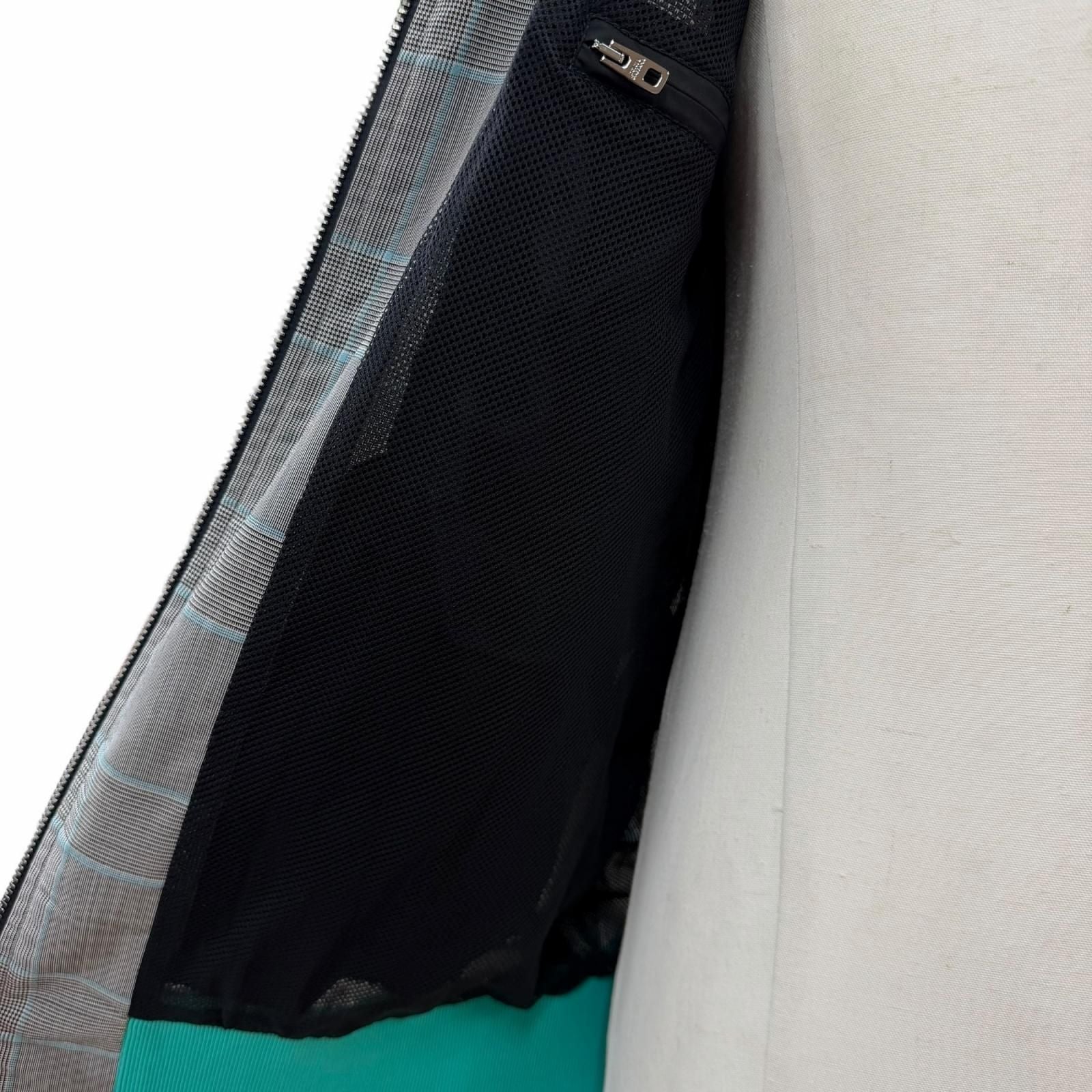 DOLCE & GABBANA Black Tag Check Leather Patch Blouson & Pants Setup Grey Blue Size 46