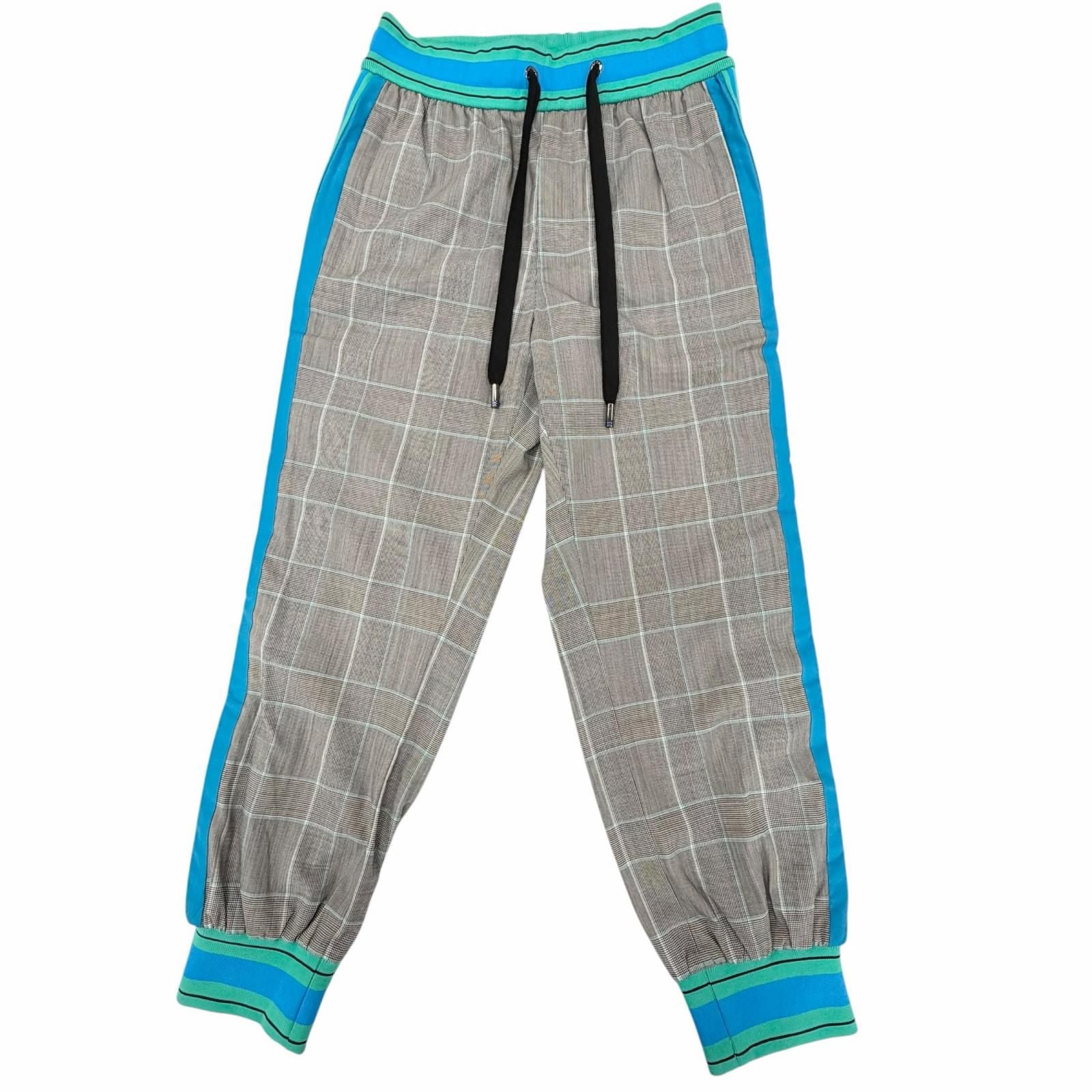 DOLCE & GABBANA Black Tag Check Leather Patch Blouson & Pants Setup Grey Blue Size 46