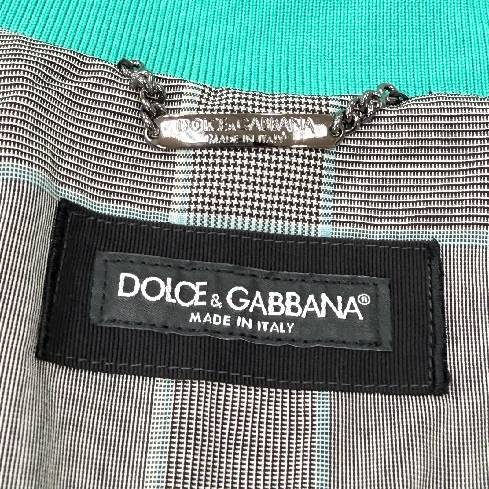 DOLCE & GABBANA Black Tag Check Leather Patch Blouson & Pants Setup Grey Blue Size 46