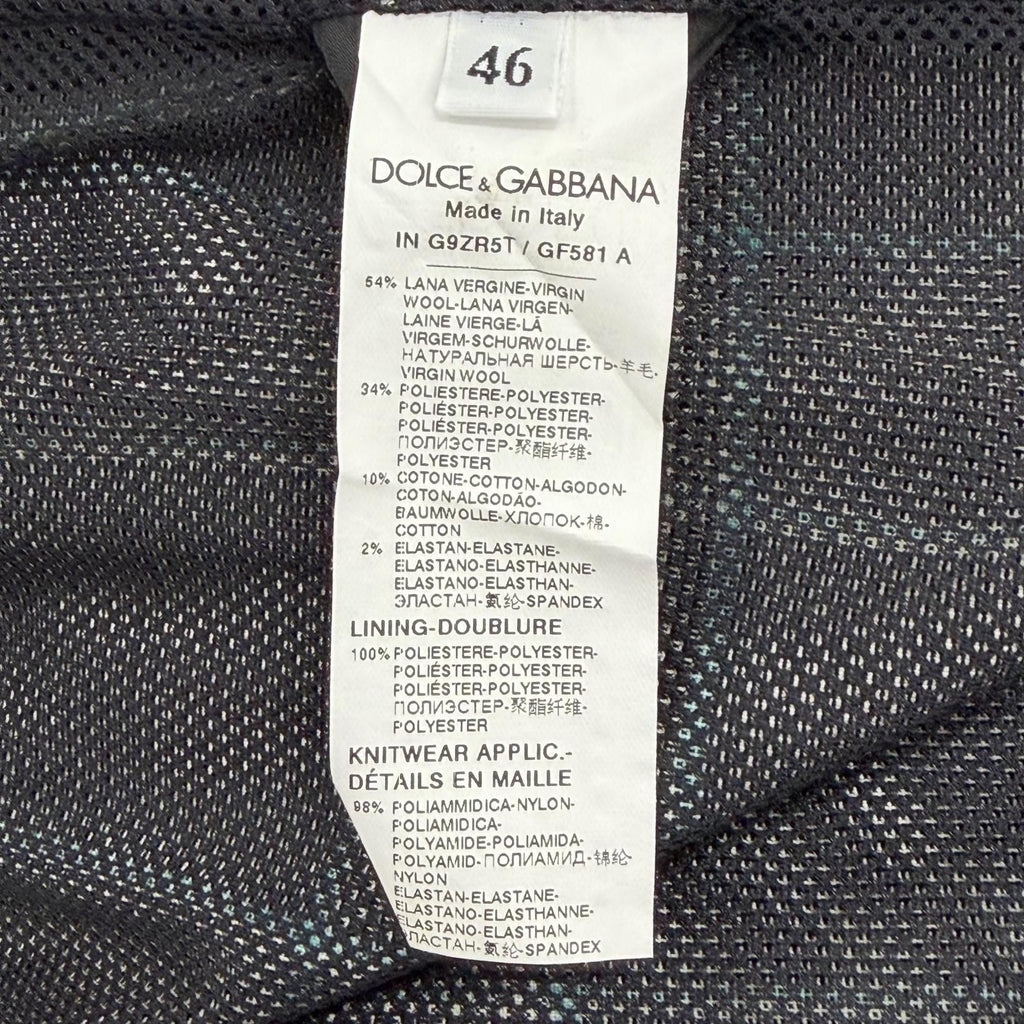 DOLCE & GABBANA Black Tag Check Leather Patch Blouson & Pants Setup Grey Blue Size 46