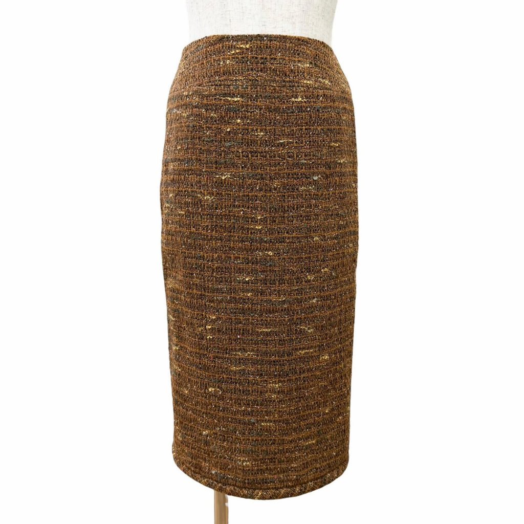 CHANEL Vintage P12140 98A Wool Tweed Coco Mark Button Skirt Suit Setup Brown Size 38/36