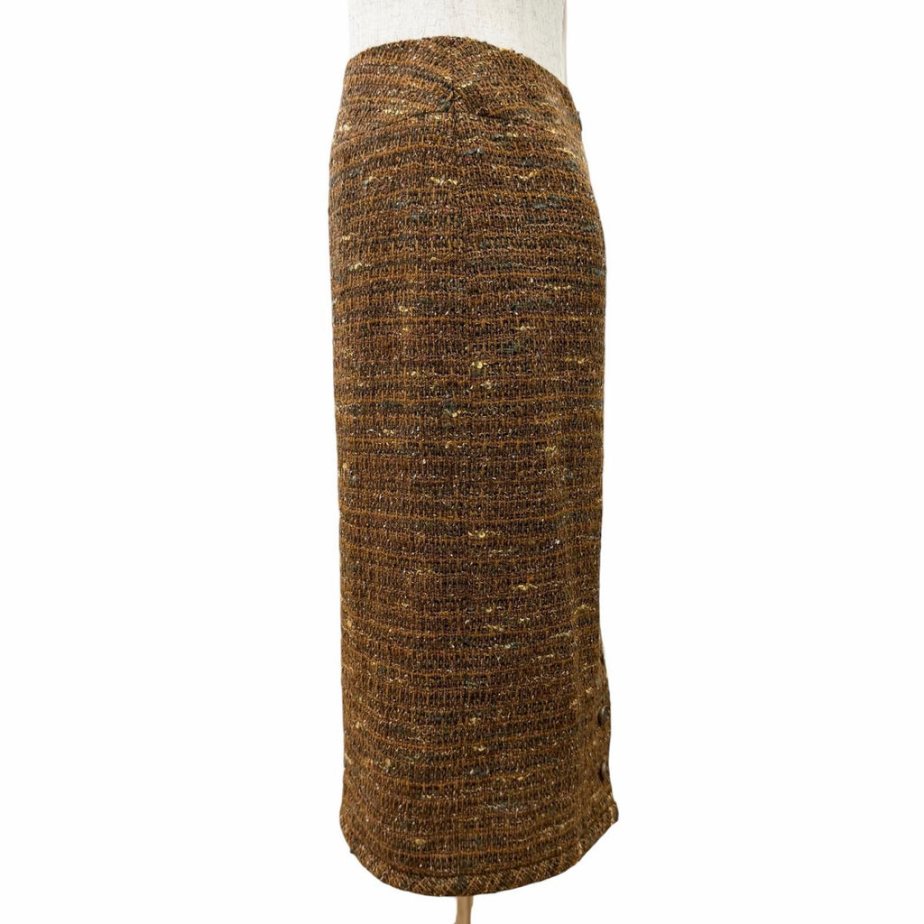 CHANEL Vintage P12140 98A Wool Tweed Coco Mark Button Skirt Suit Setup Brown Size 38/36