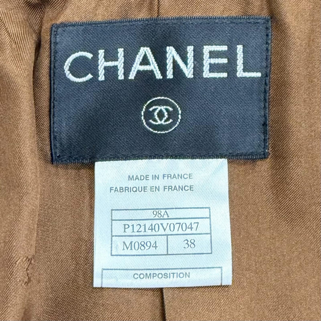 CHANEL Vintage P12140 98A Wool Tweed Coco Mark Button Skirt Suit Setup Brown Size 38/36