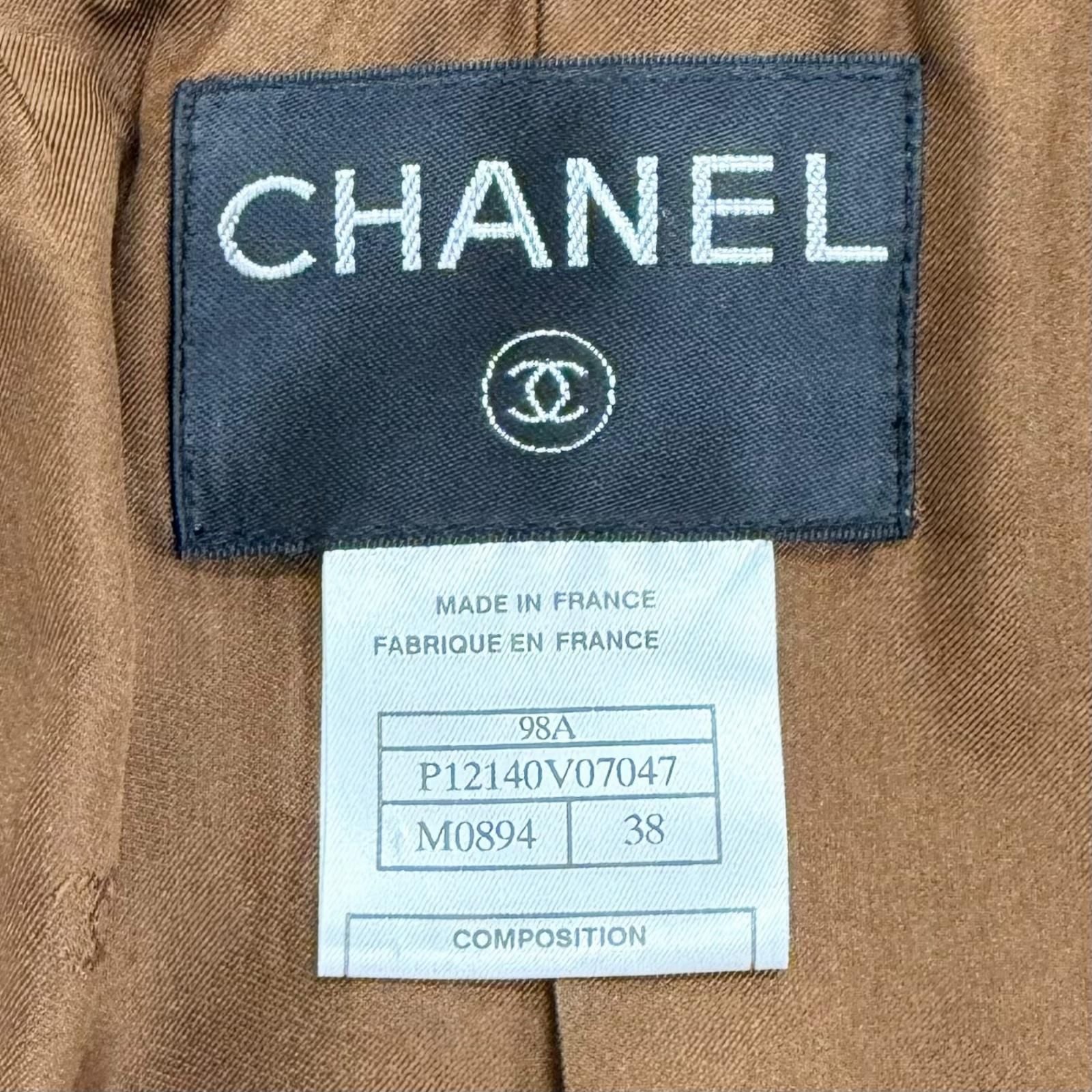CHANEL Vintage P12140 98A Wool Tweed Coco Mark Button Skirt Suit Setup Brown Size 38/36