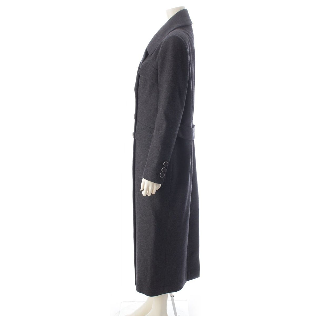 CHANEL Wool Silk Coco Mark Button Double Long Coat P55201 Grey Size 42
