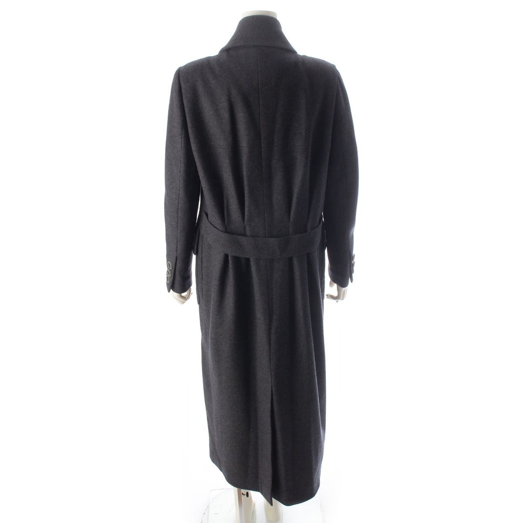 CHANEL Wool Silk Coco Mark Button Double Long Coat P55201 Grey Size 42