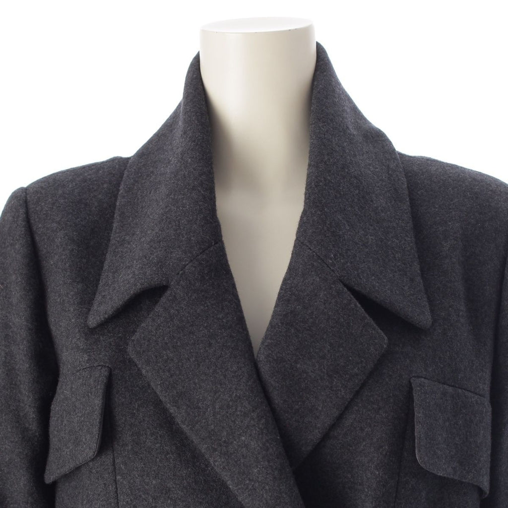 CHANEL Wool Silk Coco Mark Button Double Long Coat P55201 Grey Size 42