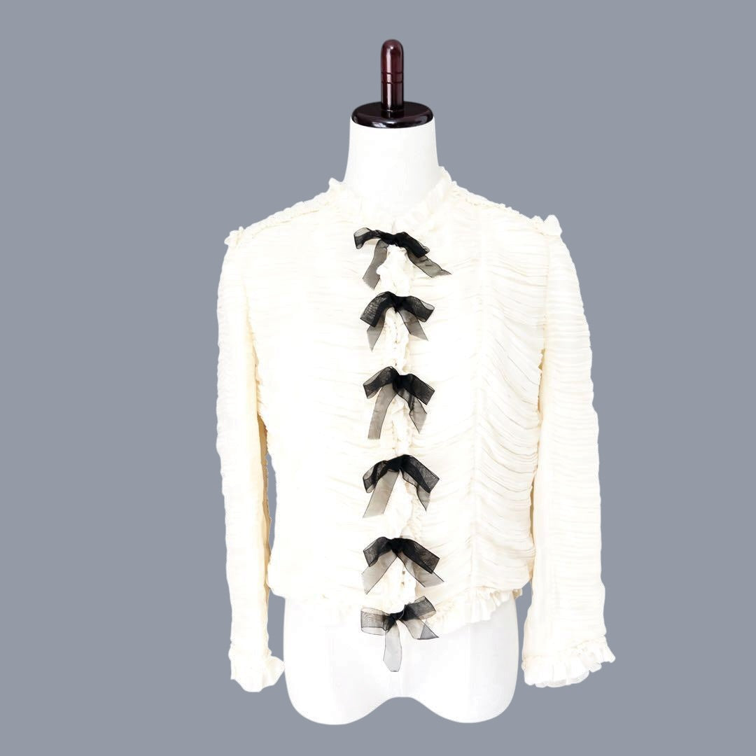 CHANEL Silk Mille-Feuille Ribbon Blouson Jacket Size 44