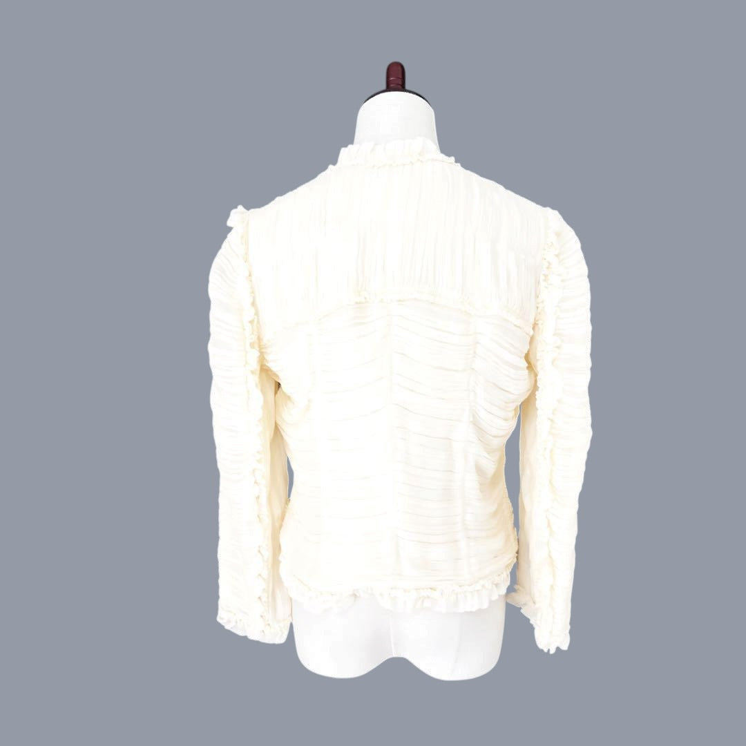 CHANEL Silk Mille-Feuille Ribbon Blouson Jacket Size 44
