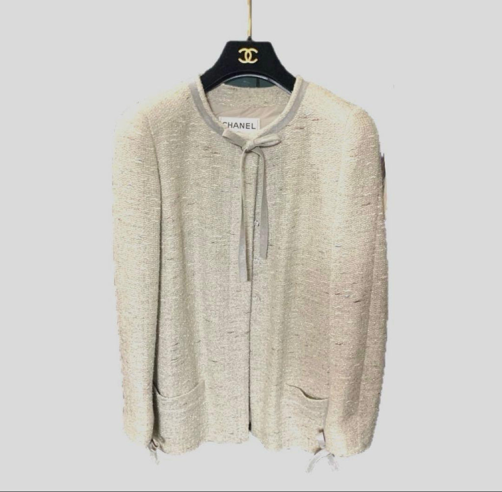CHANEL Tweed Collarless Jacket – Silver Grey
